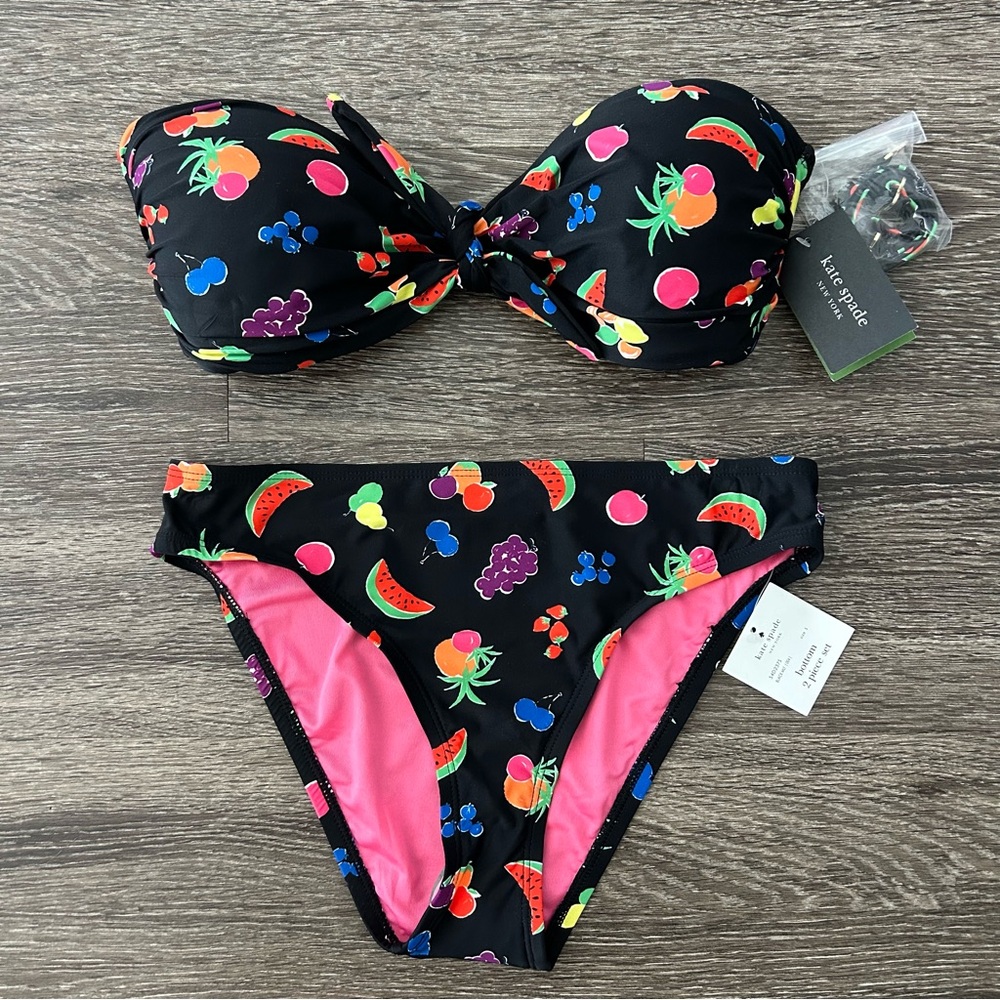 kate spade Black Fruit Print Bikini NWT